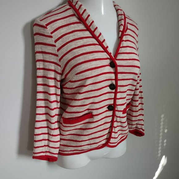 Mirror/Dash Red and White Striped Knit Blazer - Picture 3 of 10